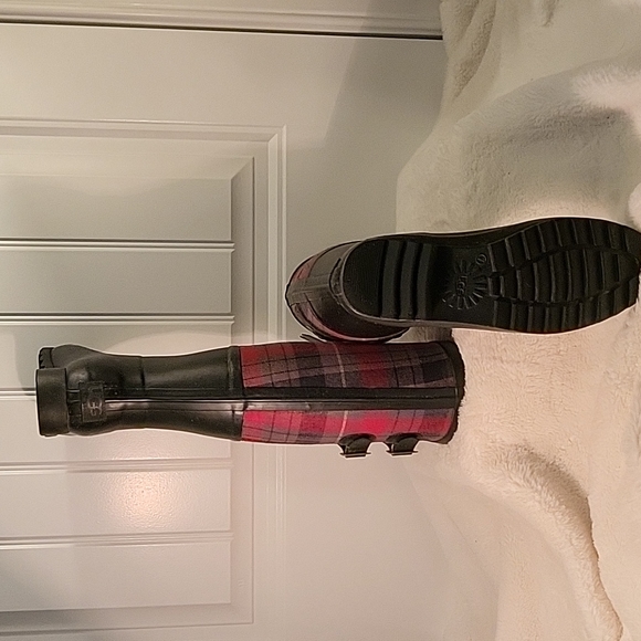 UGG Australia SABENE Black Tall Rain Boots Plaid Upper - Picture 7 of 10